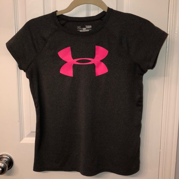 Under Armour Loose Pink Big Logo Girls Tshirt - Picture 1 of 3